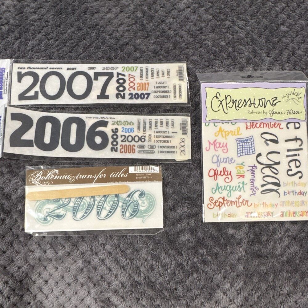 My Mind's Eye & Expressionz Rub-On Transfers Calendar Dates Months 2006 2007